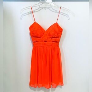 Neon Coral Mini Dress ~ mesh cutouts, party cocktail sexy new year vegas